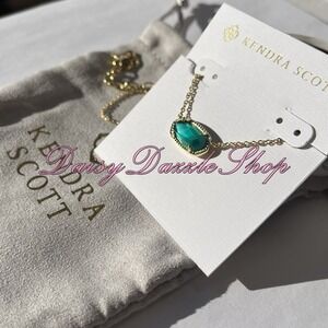 ✨Kendra Scott Elisa Emerald Cats Eye Gold Necklace New‎ ✨